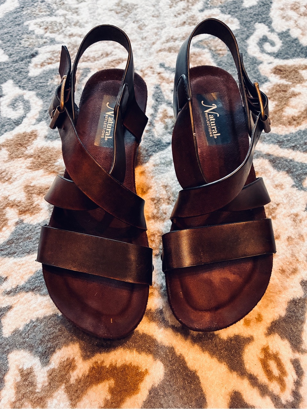 Natural Reflections Dark Brown Strappy Leather Slingback Sandals